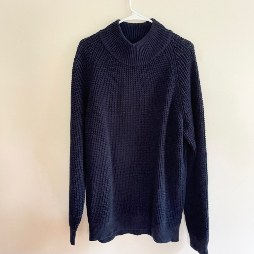 Ll Bean Organic Cotton Waffle Knit Fisherman Mock Neck Sweater Mens Xl Costal